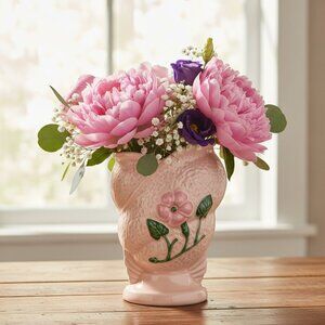 VTG Hull Vase Pink Wildflower Shell Shaped USA #5-6" Mid Century Modern